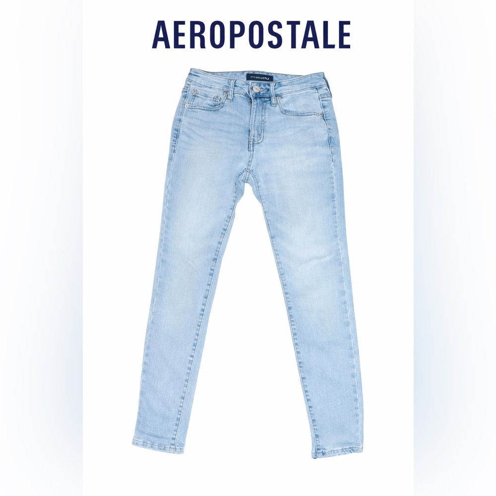 Aeropostale High Rise Skinny Jeans Light Wash Stretch Size 4 Short